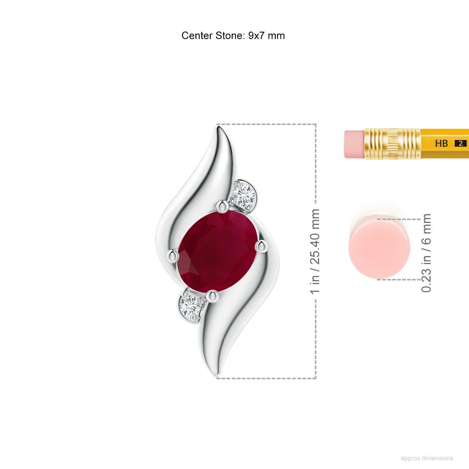 Modern Natural Shell Style Oval 2 ct Ruby and Diamond Pendant in Platinum For Sale