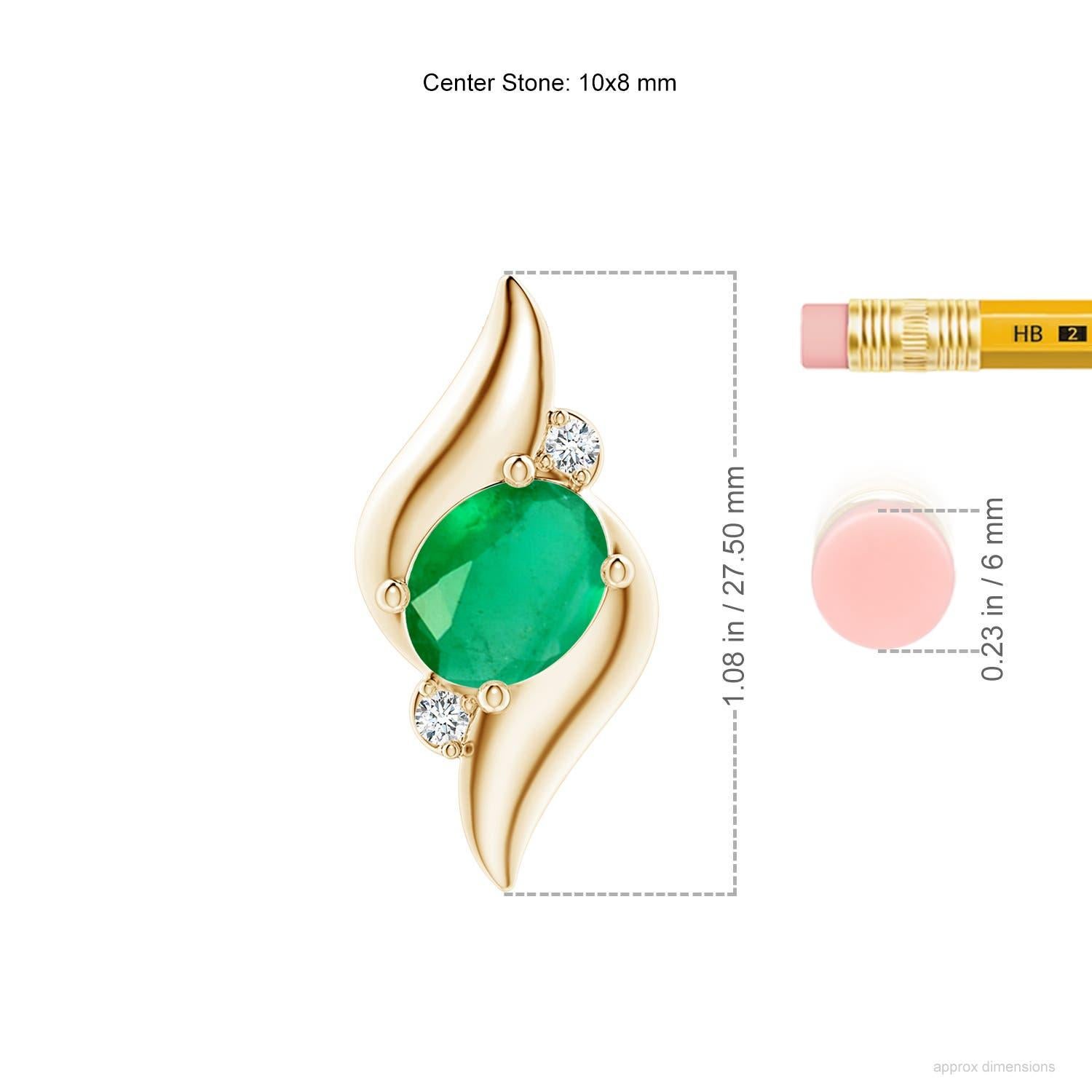 Moderne Pendentif de style coquillage naturel ovale avec émeraude de 2,25 carats et diamants en or jaune 14 carats en vente