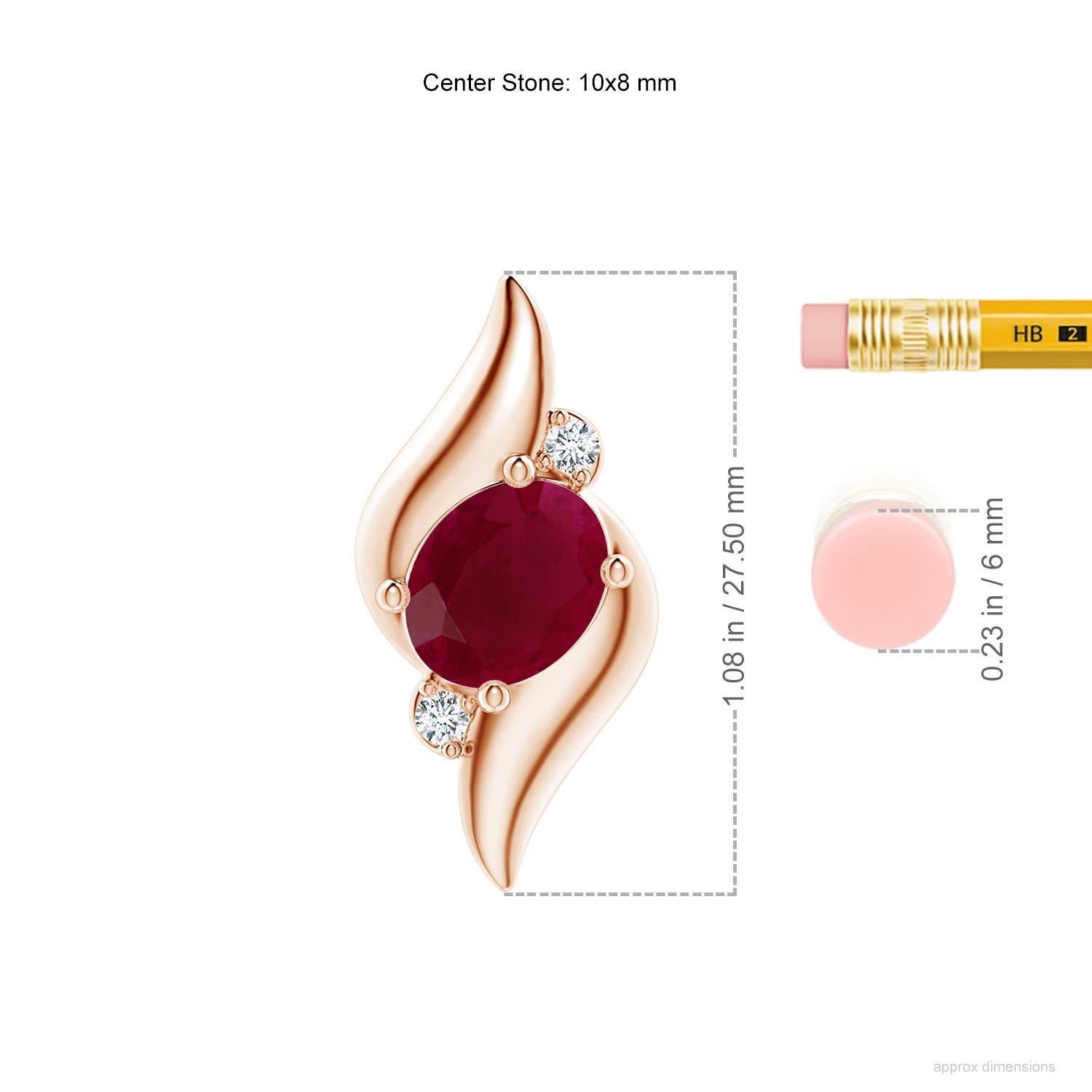 Colgante Ovalado de Rubí y Diamante de 3,3 ct Estilo Concha Natural en Oro Rosa de 18 quilates Moderno en venta