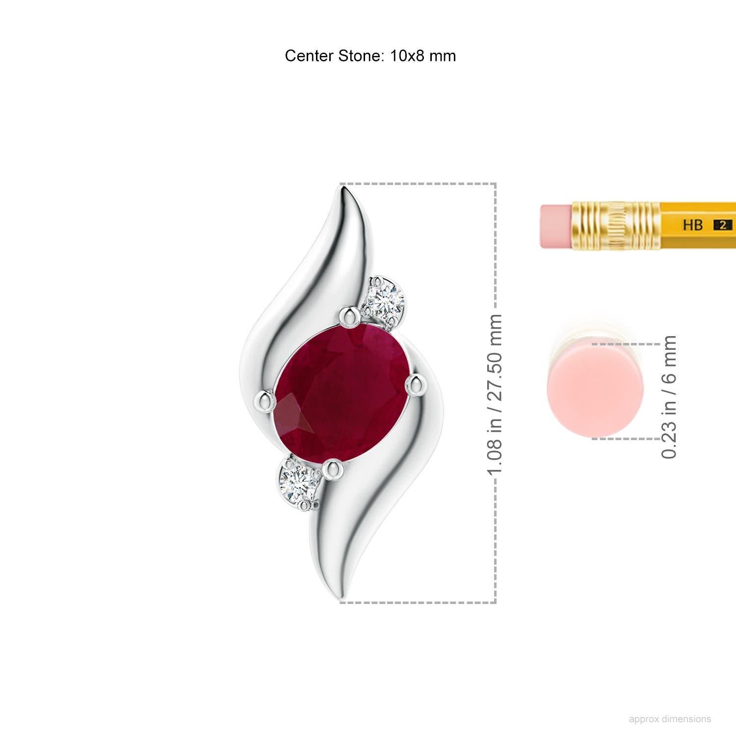 Modern Natural Shell Style Oval 3.3 ct Ruby and Diamond Pendant in Platinum For Sale
