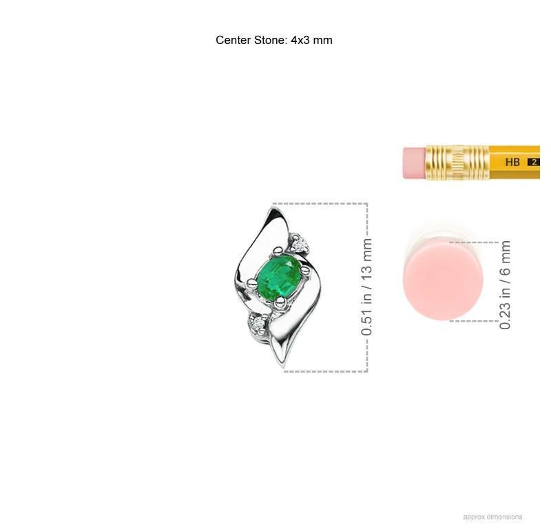 Modern Natural Shell Style Oval Emerald and Diamond Pendant in 14K White Gold For Sale