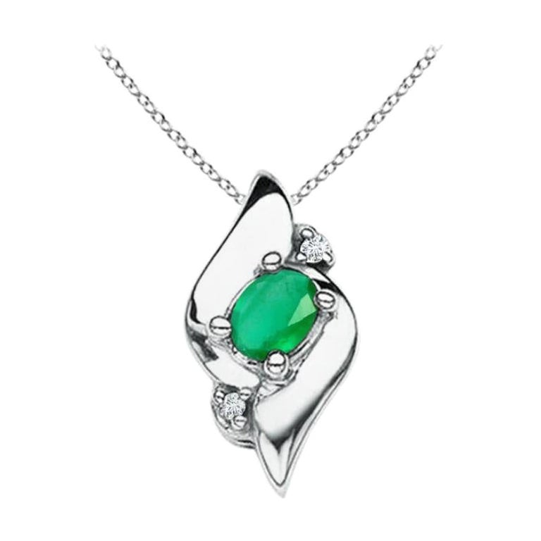 Natural Shell Style Oval Emerald and Diamond Pendant in Platinum
