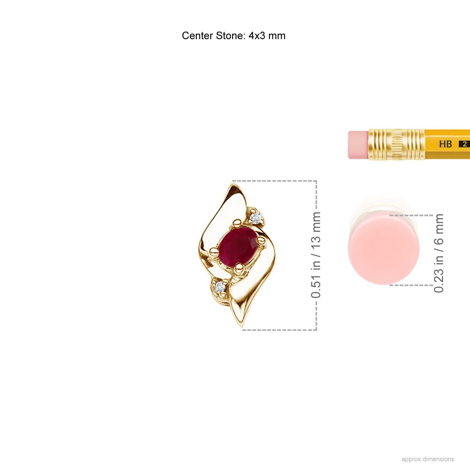 Moderno Ciondolo con diamante e rubino ovale in stile conchiglia Nature in oro giallo 18 carati in vendita