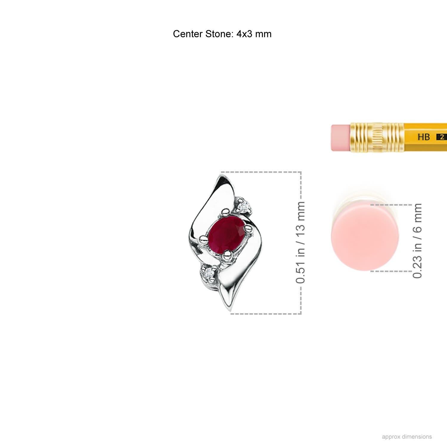 Modern Natural Shell Style Oval Ruby and Diamond Pendant in Platinum For Sale