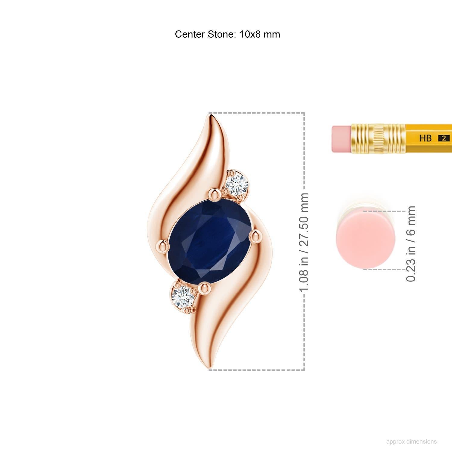 Ciondolo con zaffiro ovale e diamante in stile conchiglia naturale in oro rosa 14K In condizioni Nuovo in vendita a Los Angeles, CA