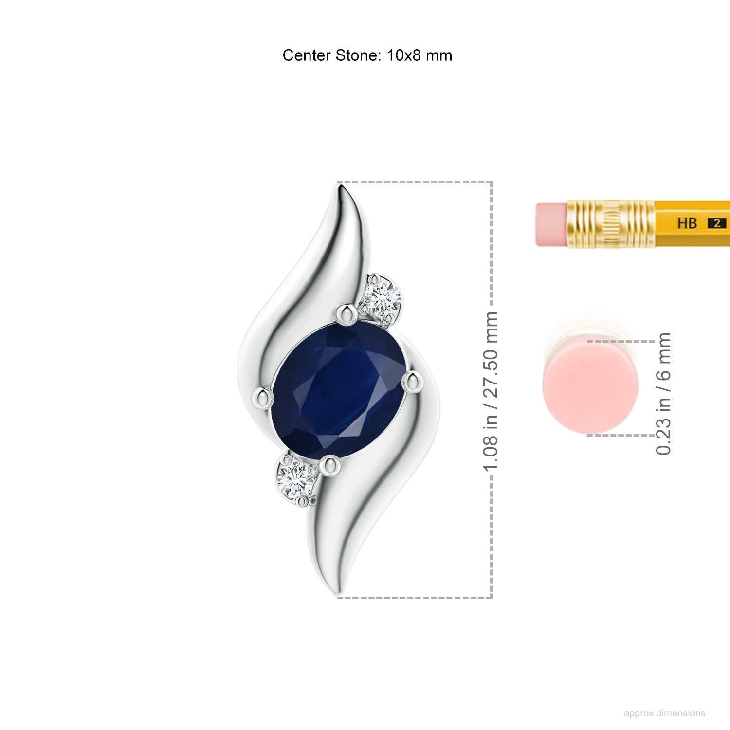 Ciondolo con zaffiro ovale e diamante in stile conchiglia Nature in argento 925 In condizioni Nuovo in vendita a Los Angeles, CA