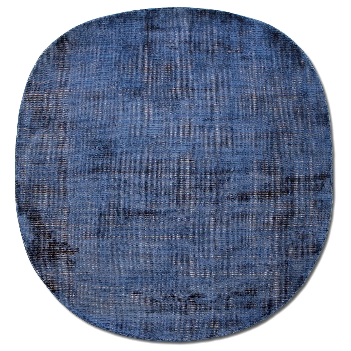 Tapis Contemporary Natural Shiny Blue Pure Silk Rug by Deanna Comelllini 180x190 cm en vente