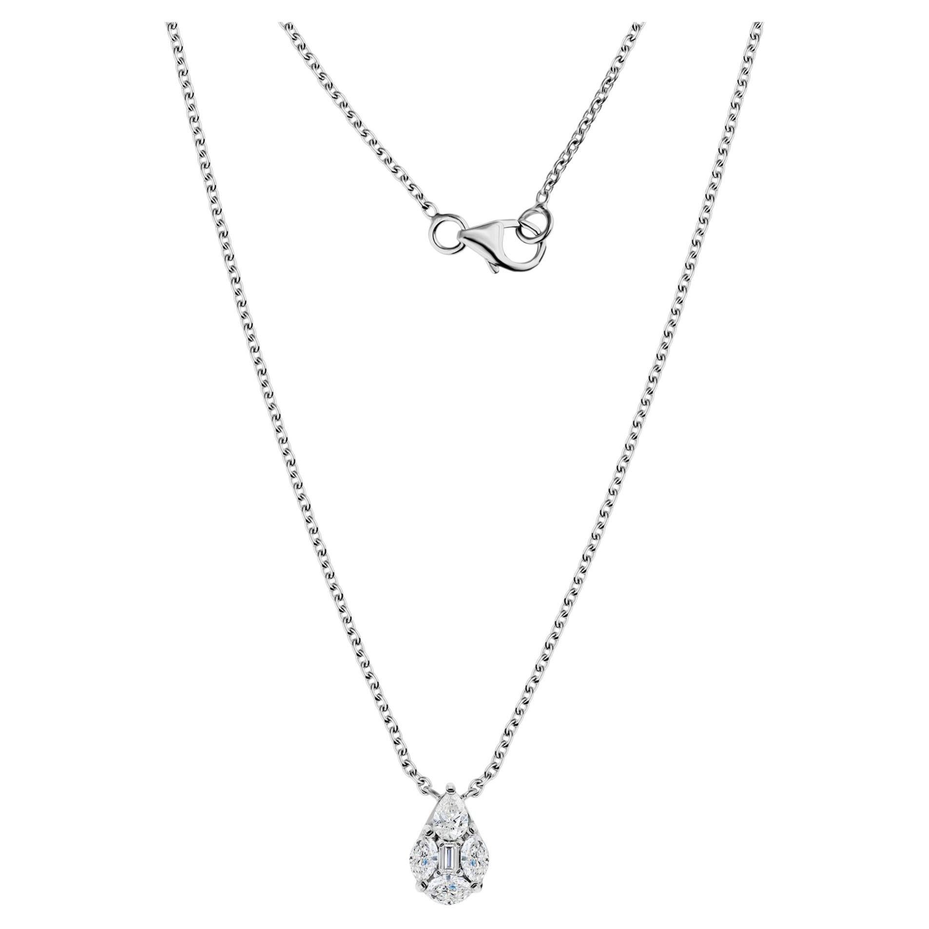 18K White Gold 0.68ct Natural Diamond Cluster Pendant Necklace, Anniversary Gift