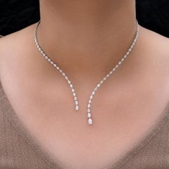Natural SI Clarity HI Color 3.93Ct Diamond Open Collar V Necklace 18k White Gold