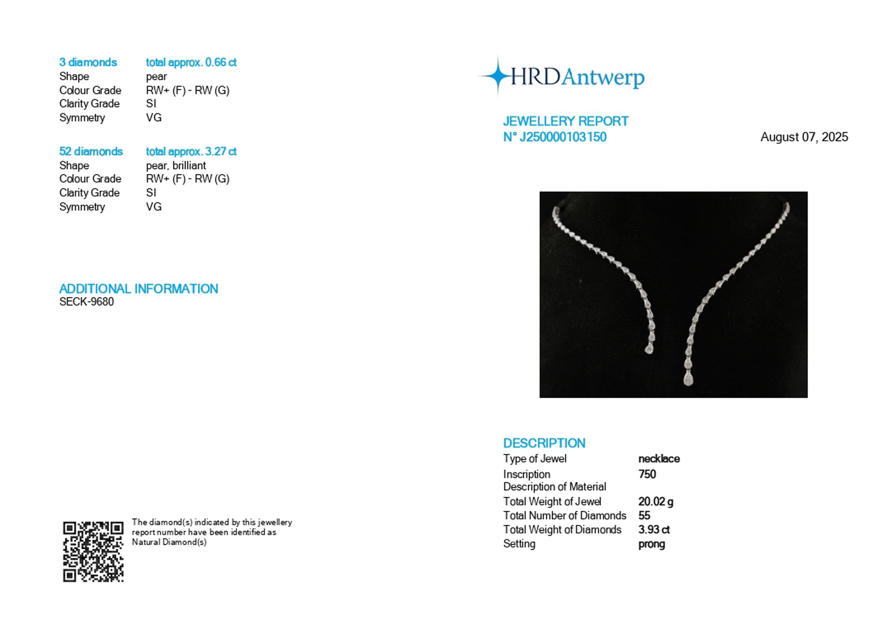 Natural SI Claridad HI Color 3.93Ct Diamante Collar Abierto V Collar 18k Oro Blanco en Nuevo estado para la venta en Diera, Dubai