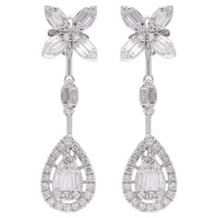 Orecchini a pendente con diamante Baguette di colore naturale SI, chiarezza HI, oro bianco 18 carati
