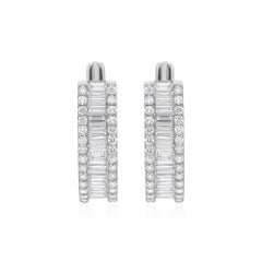 Natural SI Clarity HI Color Baguette Diamond Hoop Earrings 14 Karat White Gold