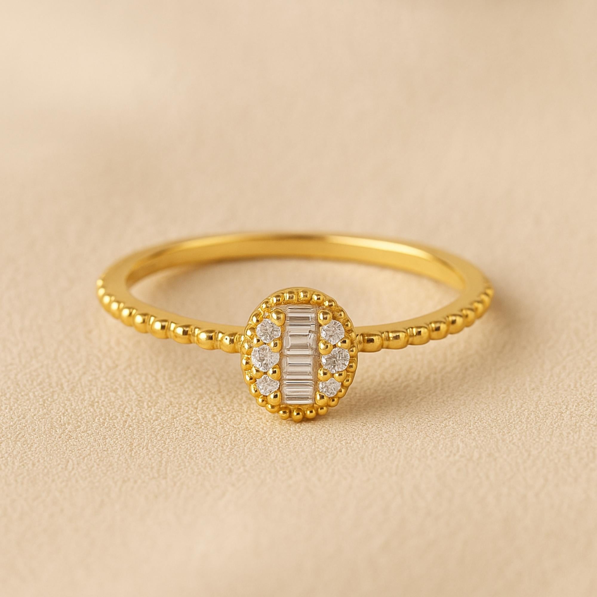 Im Angebot: Natürlicher SI Reinheit HI Farbe Baguette Diamant Stacking Ring 14 Karat Gelbgold () 3