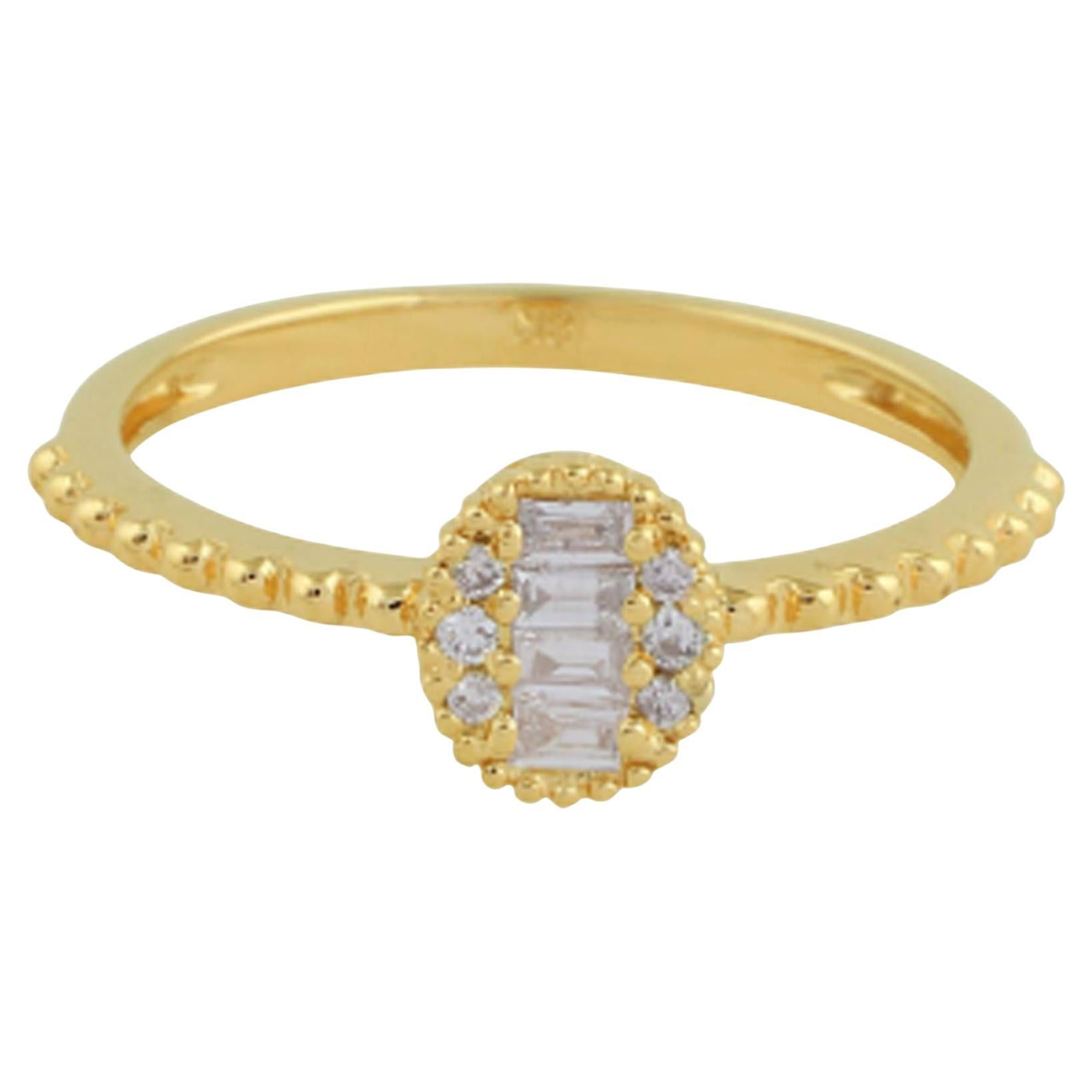Anillo apilado de diamantes en forma de baguette con claridad SI natural y color HI en oro amarillo de 14 quilates