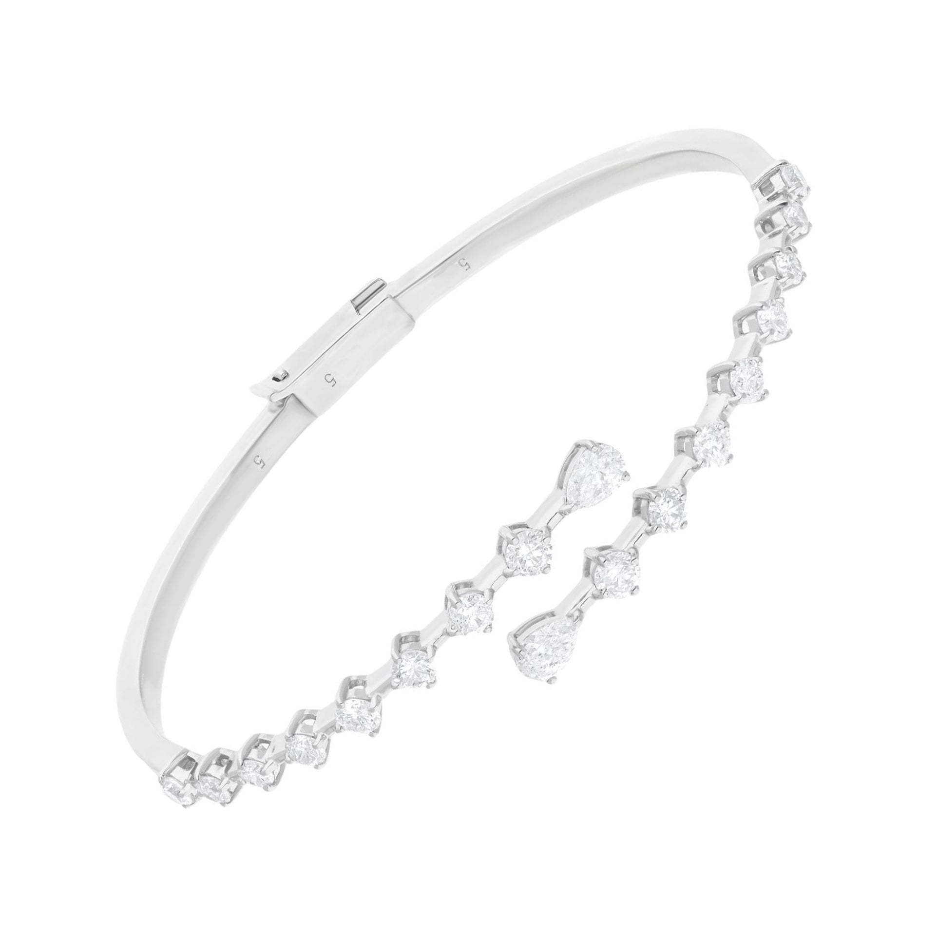 Modern Natural SI Clarity HI Color Diamond Bypass Bangle Bracelet 14 Karat White Gold For Sale