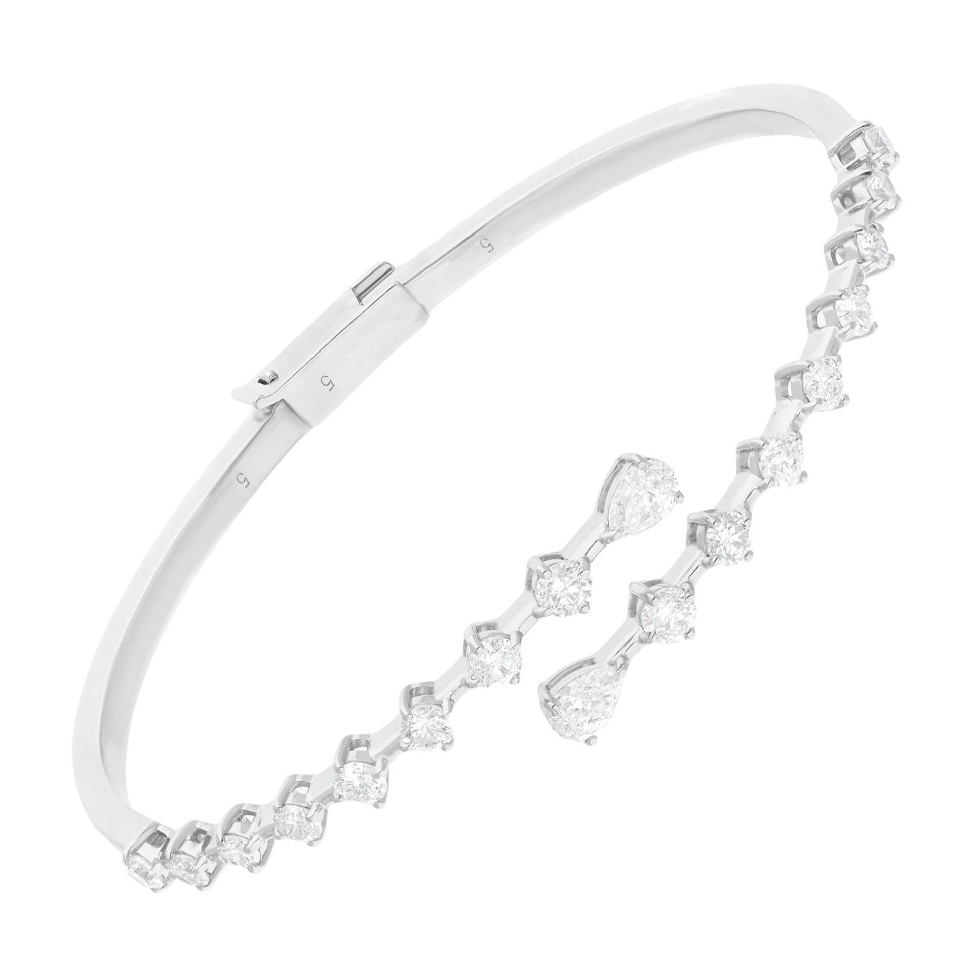 Natural SI Clarity HI Color Diamond Bypass Bangle Bracelet 18 Karat White Gold