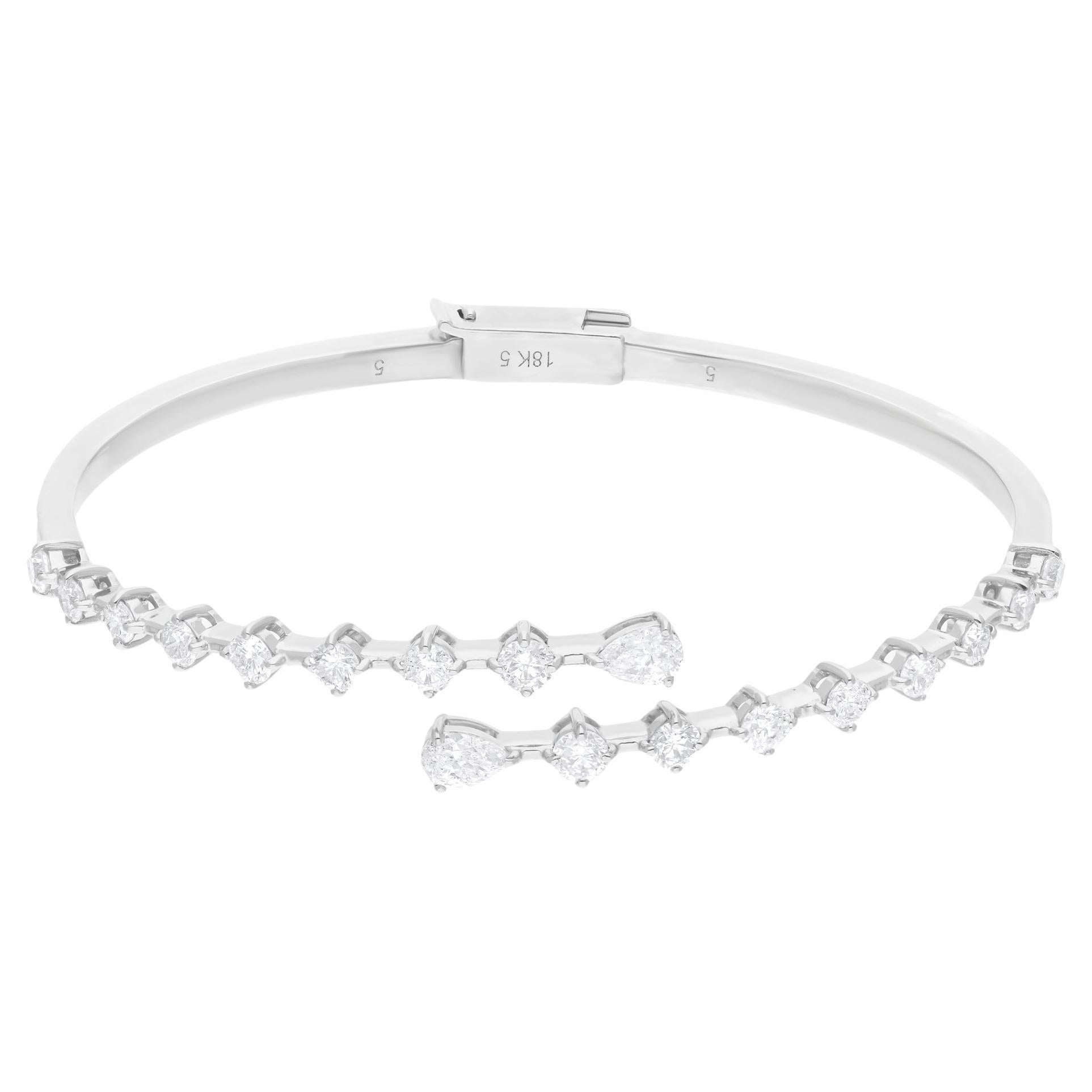 Natural SI Clarity HI Color Diamond Bypass Bangle Bracelet 18 Karat White Gold