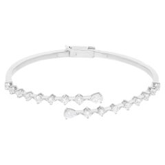 Natural SI Clarity HI Color Diamond Bypass Bangle Bracelet 18 Karat White Gold