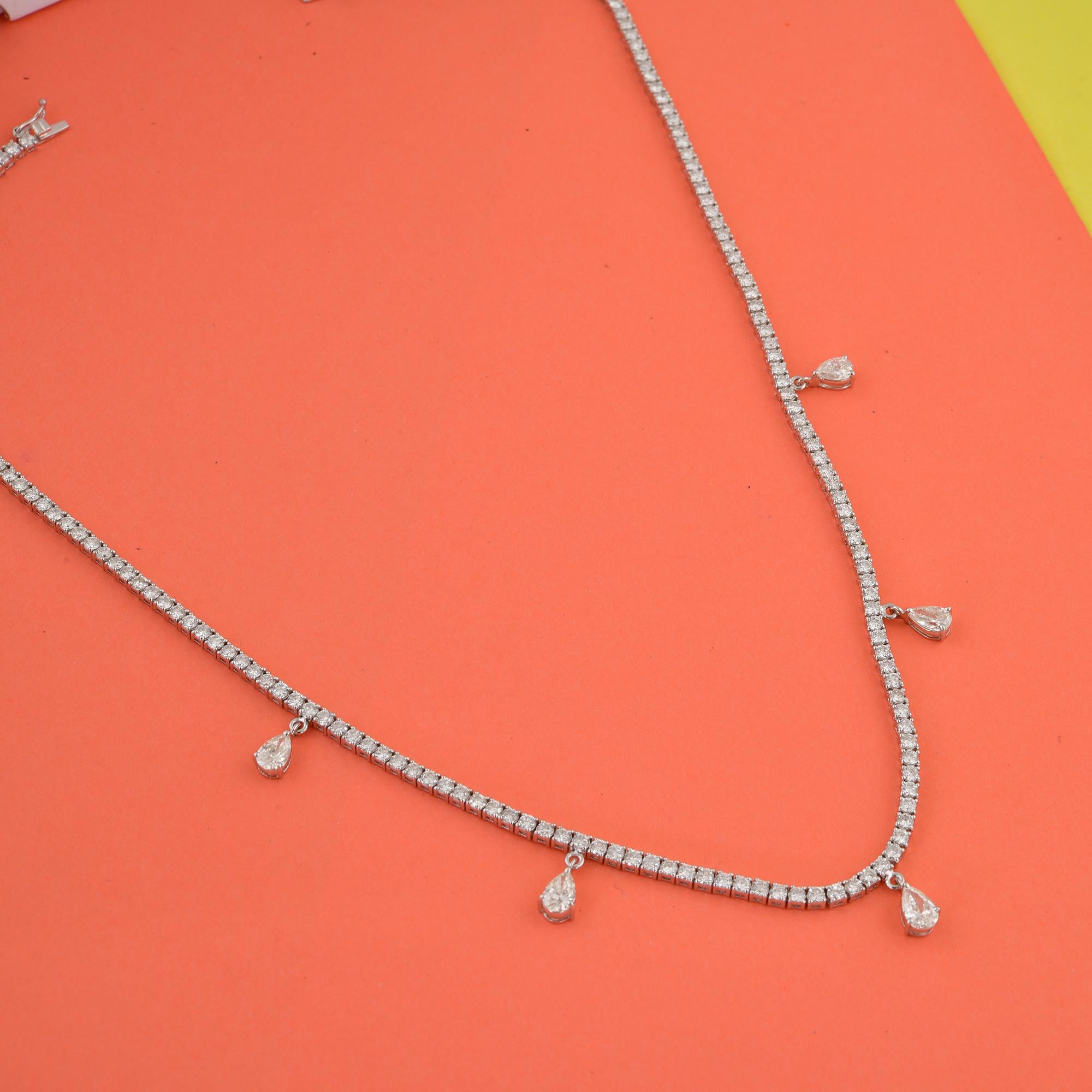 Pear Cut Natural SI Clarity HI Color Diamond Chain Necklace 10 Karat White Gold Jewelry For Sale