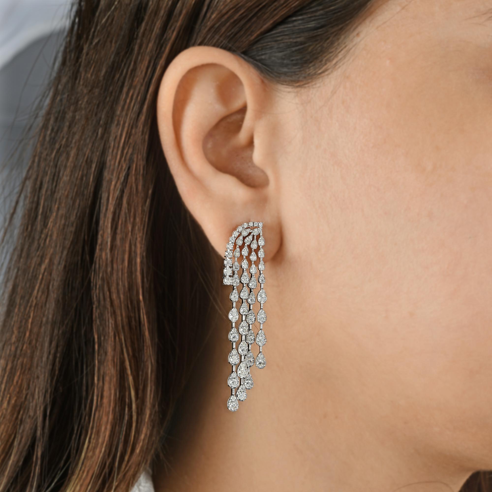 Natürliche SI Reinheit & HI Farbe Diamant-Kronleuchter-Ohrringe 14 Karat Weißgold (Rundschliff) im Angebot