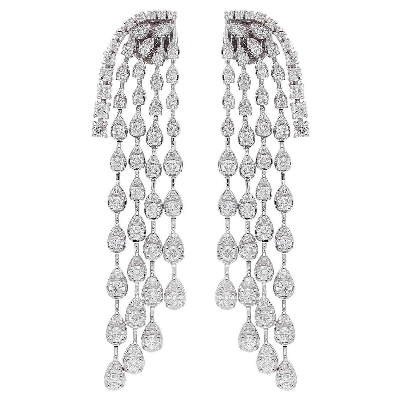 Natural SI Clarity & HI Color Diamond Chandelier Earrings 14 Karat White Gold