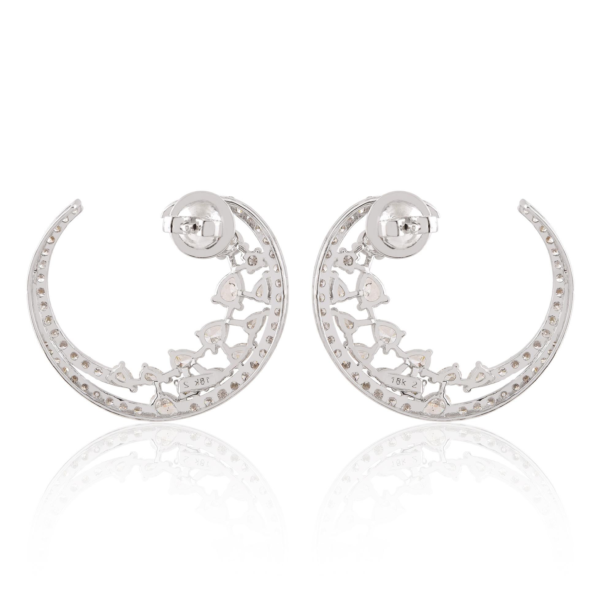 Boucles d'oreilles en or blanc 14k avec diamant naturel SI Clarity HI Color Crescent Moon Hoop Ears Pour femmes en vente