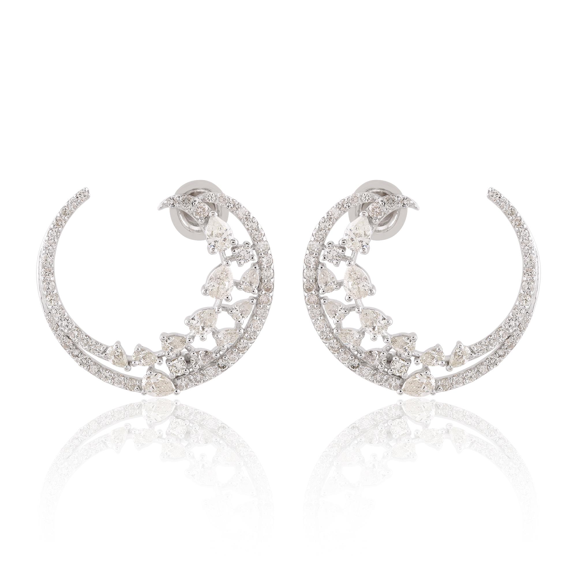 Natürliche SI Reinheit HI Farbe Diamant Halbmond Creolen 18k Weißgold (Moderne) im Angebot