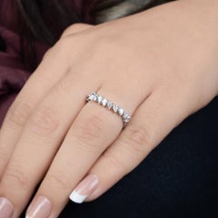 0.75 Ct Pear Marquise Diamond Half Eternity Band 18K White Gold Stack Ring