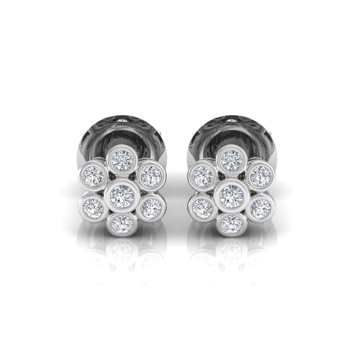 Women's Natural SI Clarity HI Color Diamond Flower Stud Earrings 10 Karat White Gold For Sale