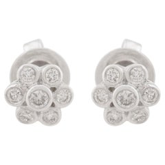 Natural SI Clarity HI Color Diamond Flower Stud Earrings 10 Karat White Gold