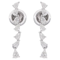 Natural SI Clarity HI Color Diamond Long Bar Stud Earrings 18 Karat White Gold