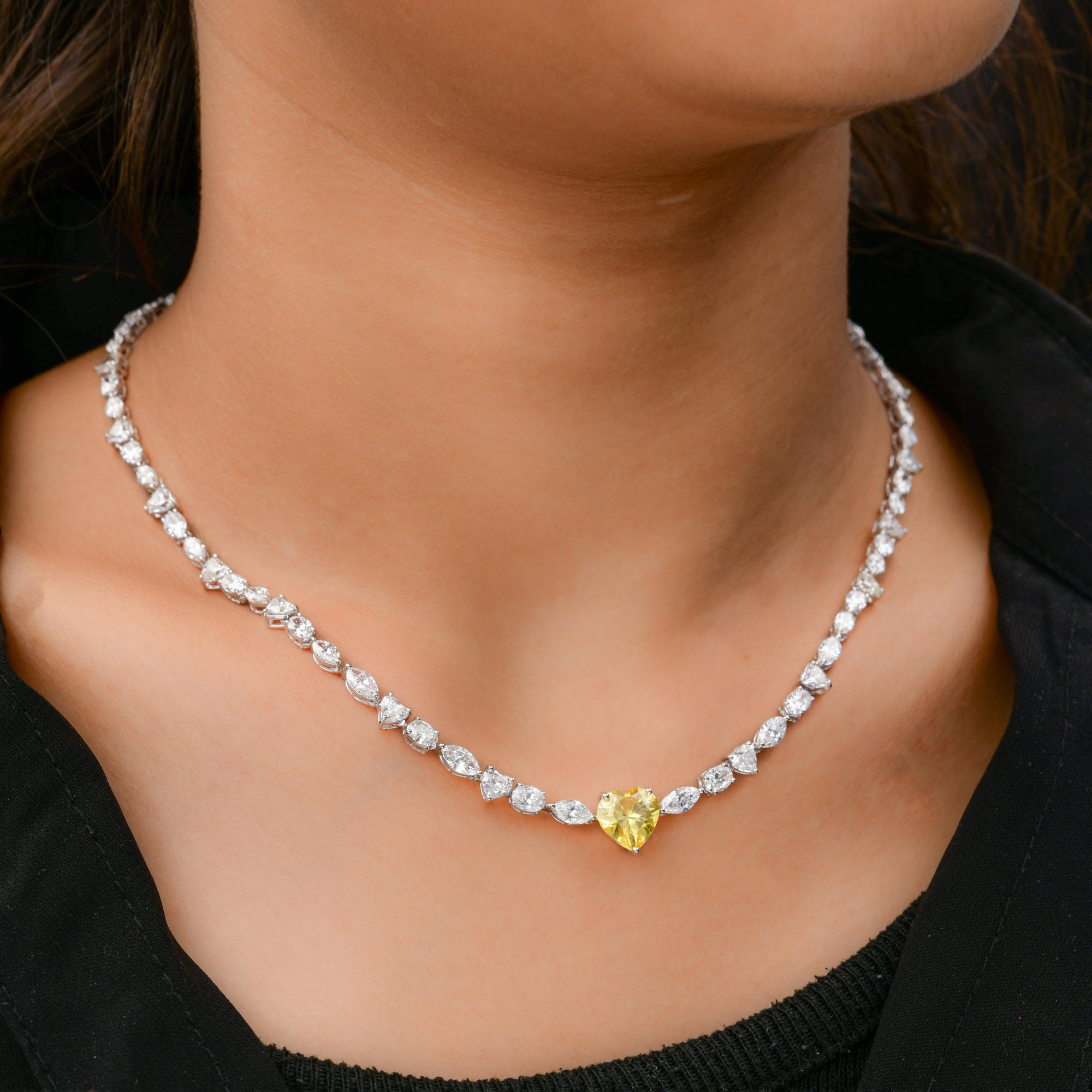 Modern Natural SI Clarity HI Color Multi Shape Diamond Necklace Gemstone 18k White Gold For Sale