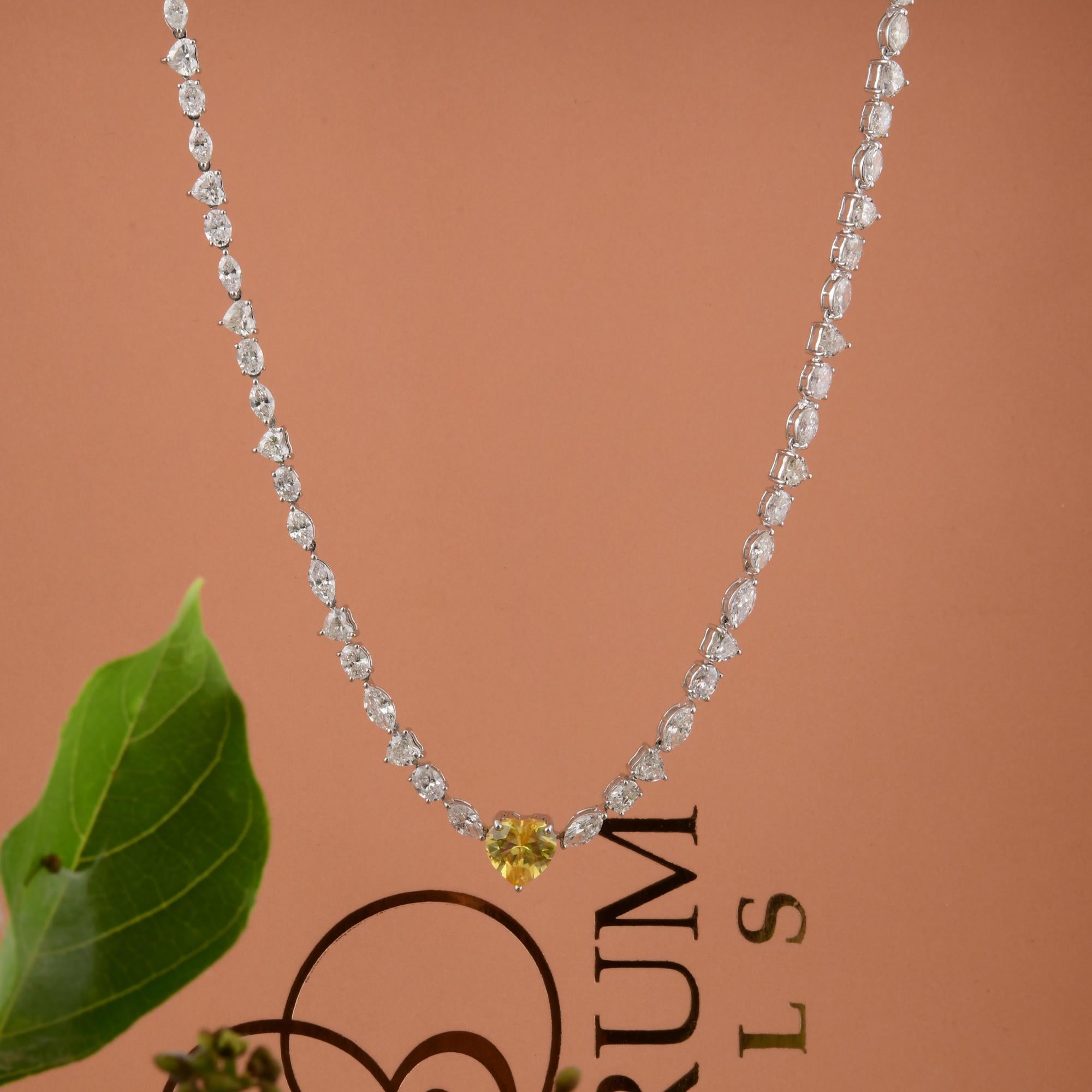 Women's Natural SI Clarity HI Color Multi Shape Diamond Necklace Gemstone 18k White Gold For Sale