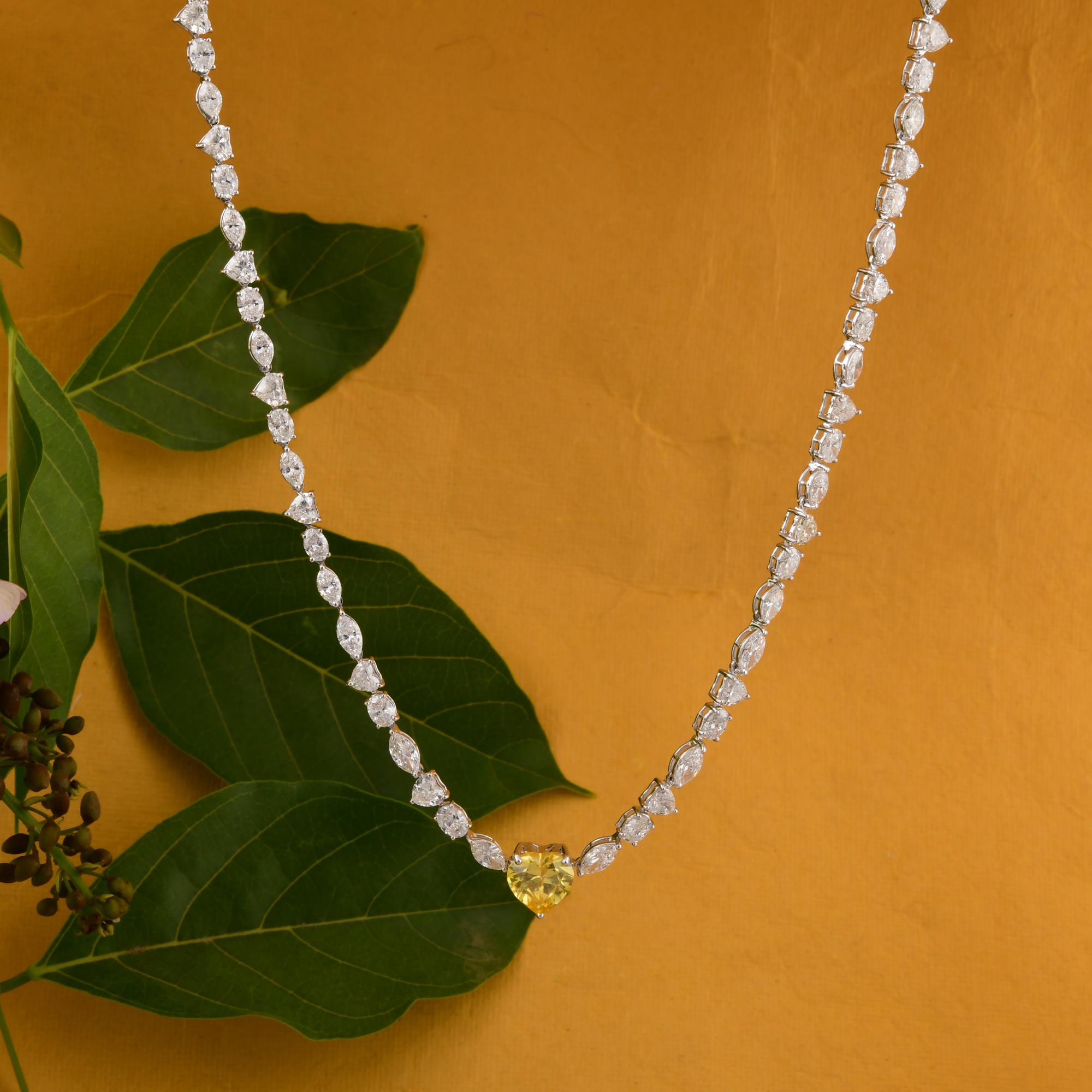 Natural SI Clarity HI Color Multi Shape Diamond Necklace Gemstone 18k White Gold For Sale 1