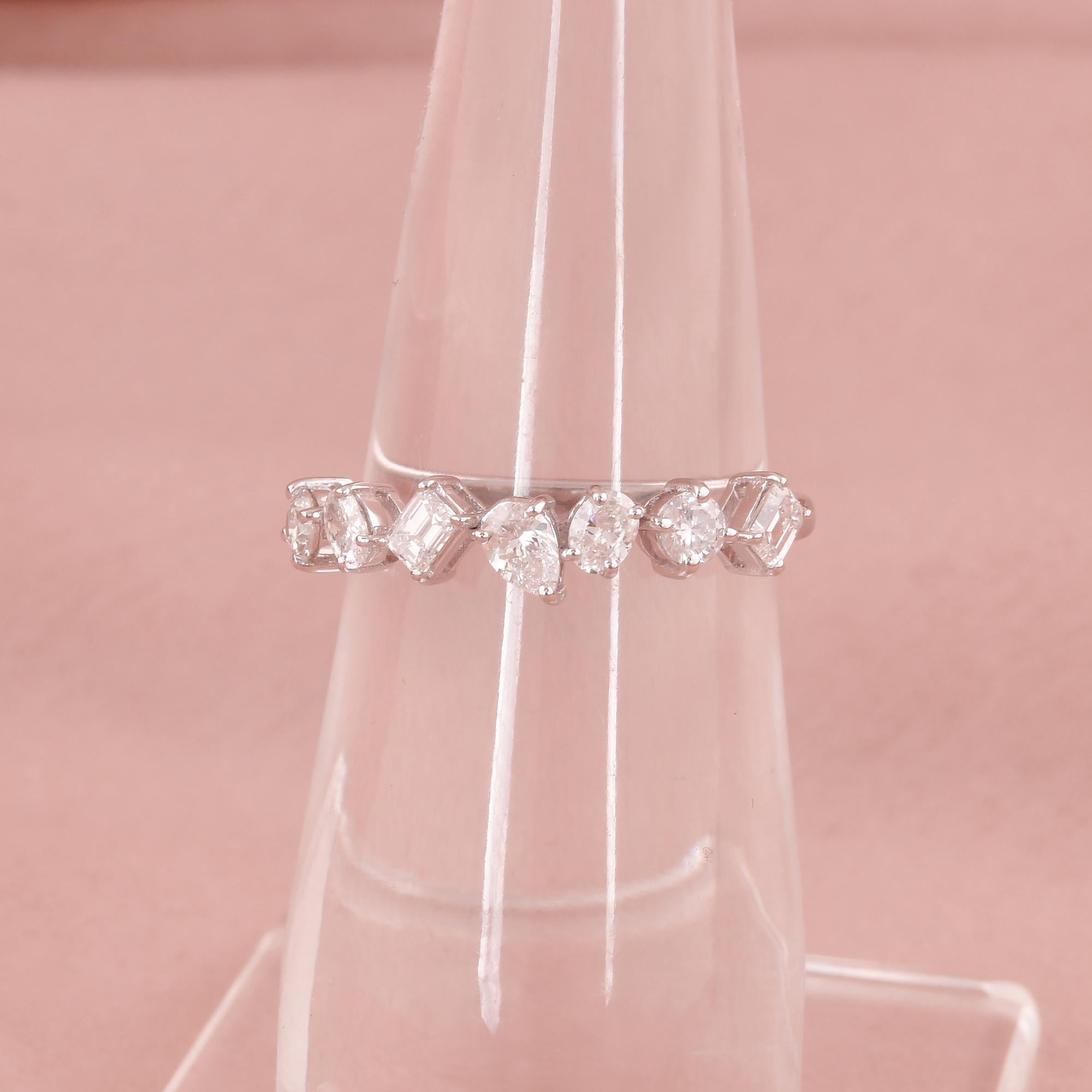 Moderne Bague en or blanc 14 carats diamant naturel SI Clarity HI Color Multi Shape Jewelry en vente