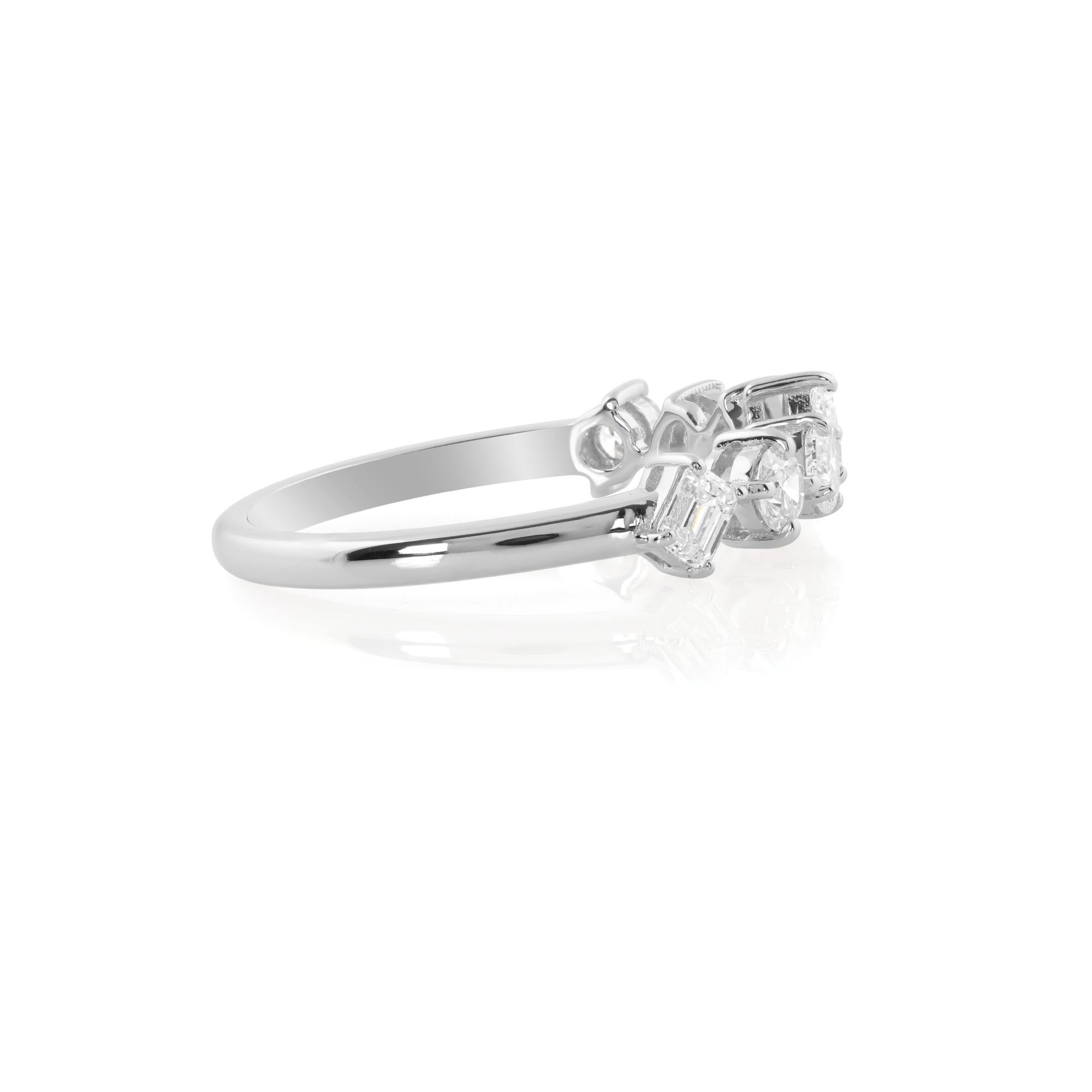 Women's Natural SI Clarity HI Color Multi Shape Diamond Ring 14 Karat White Gold Jewelry