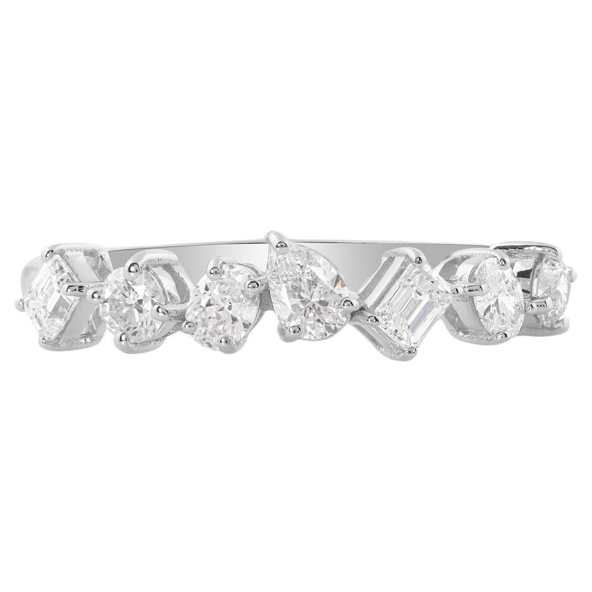 Bague en or blanc 14 carats diamant naturel SI Clarity HI Color Multi Shape Jewelry en vente