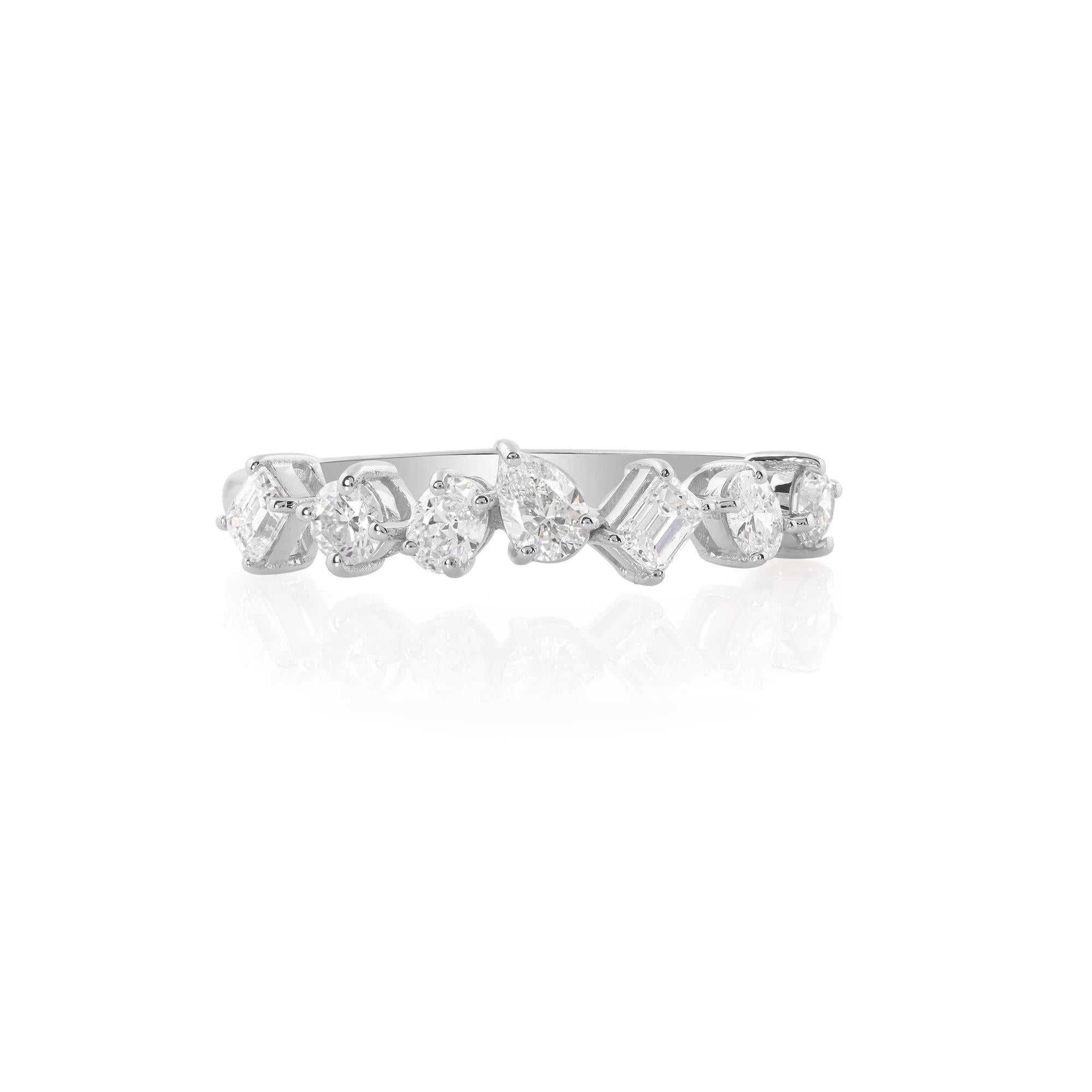 En vente :  0.75 Ct Half Eternity Natural Multi Shape Diamond Ring 14K White Gold Band