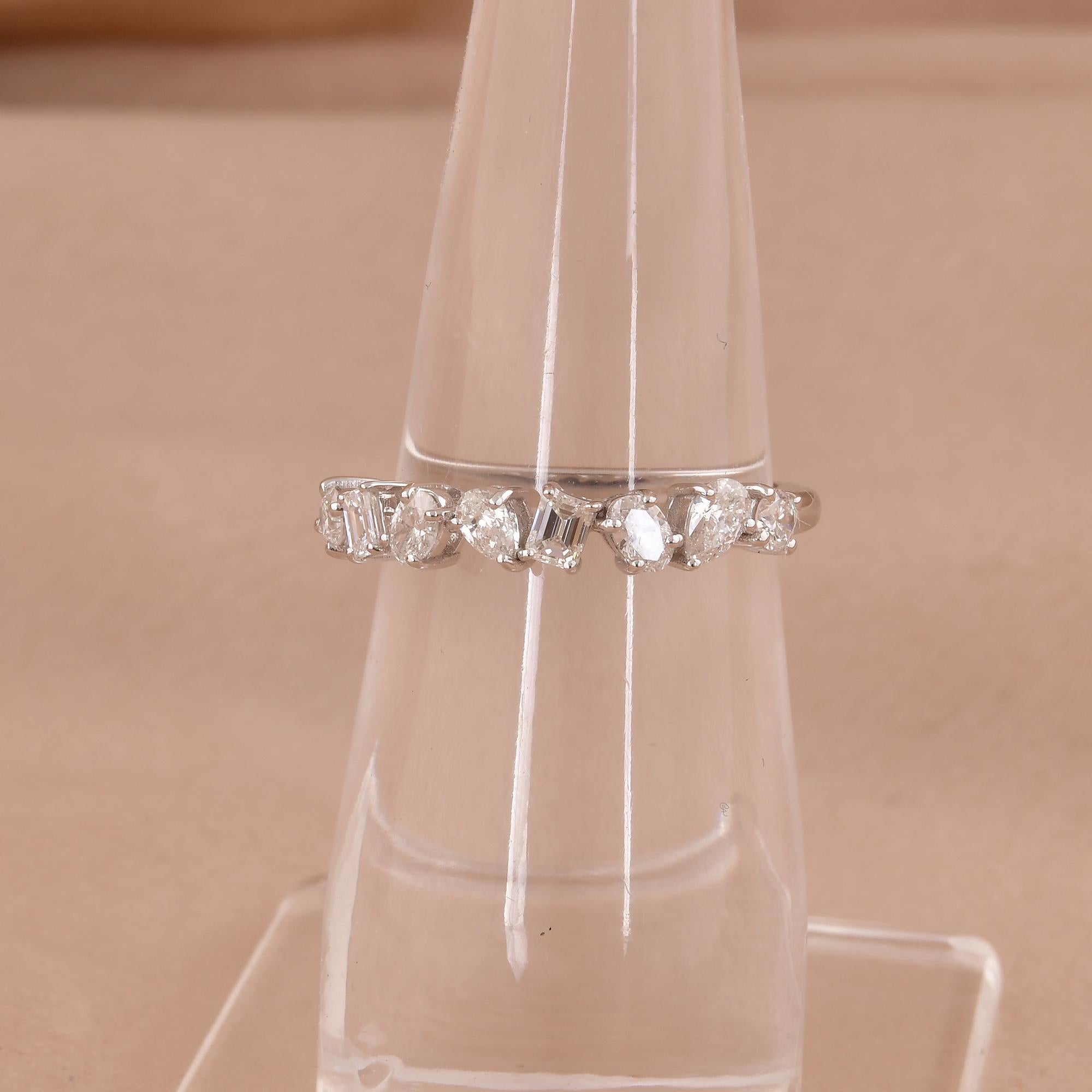 Women's Natural SI Clarity HI Color Multi Shape Diamond Ring 18 Karat White Gold Jewelry For Sale