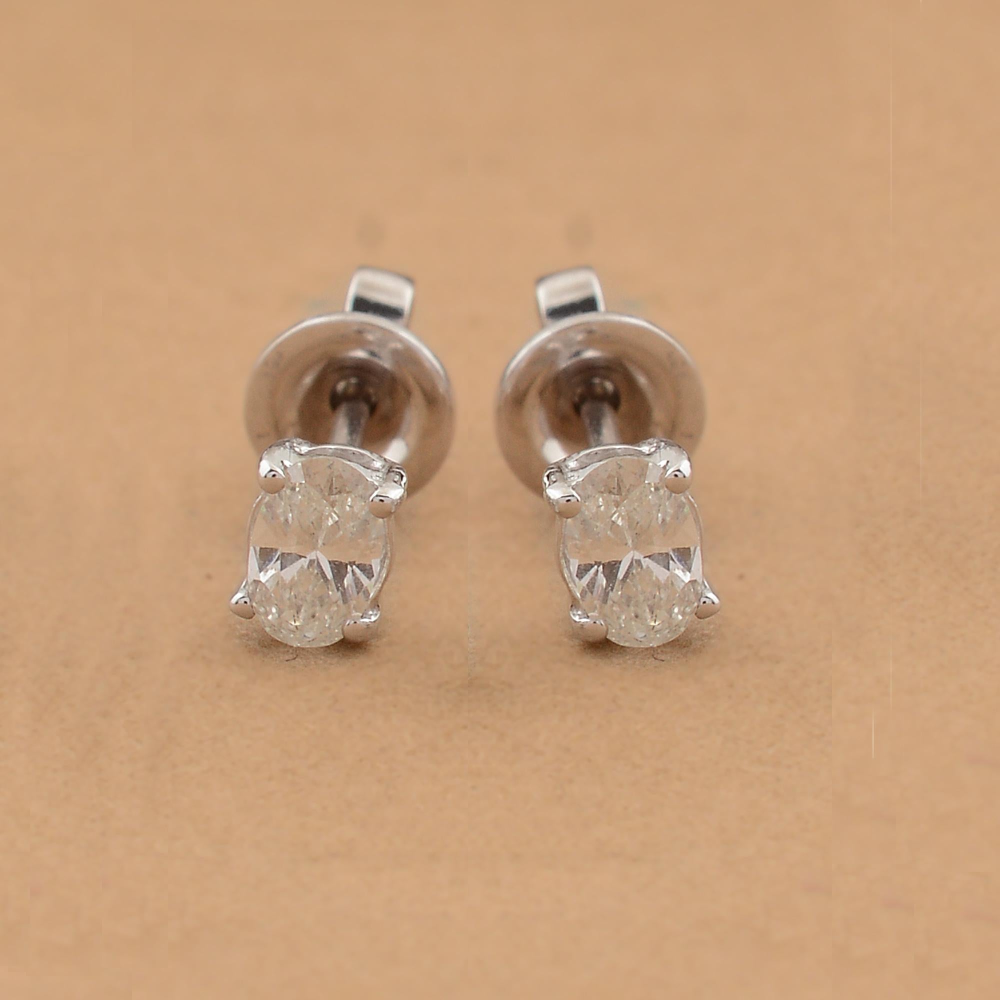 Boucles d'oreilles diamant ovale Nature SI Clarity HI Color 18k White Gold Jewelry Pour femmes en vente