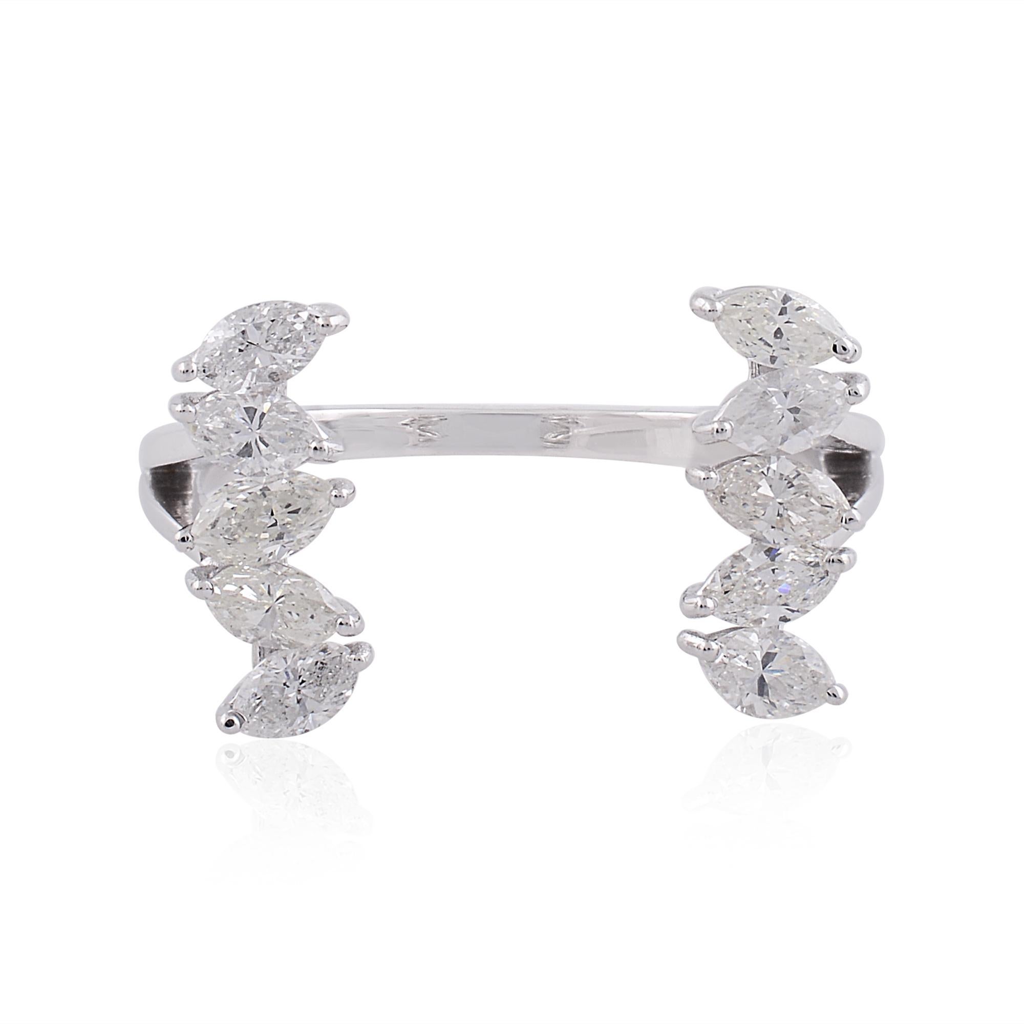 For Sale:  Natural SI Clarity HI Color Pear Cut Diamond Open Cuff Ring 14 Karat White Gold 10