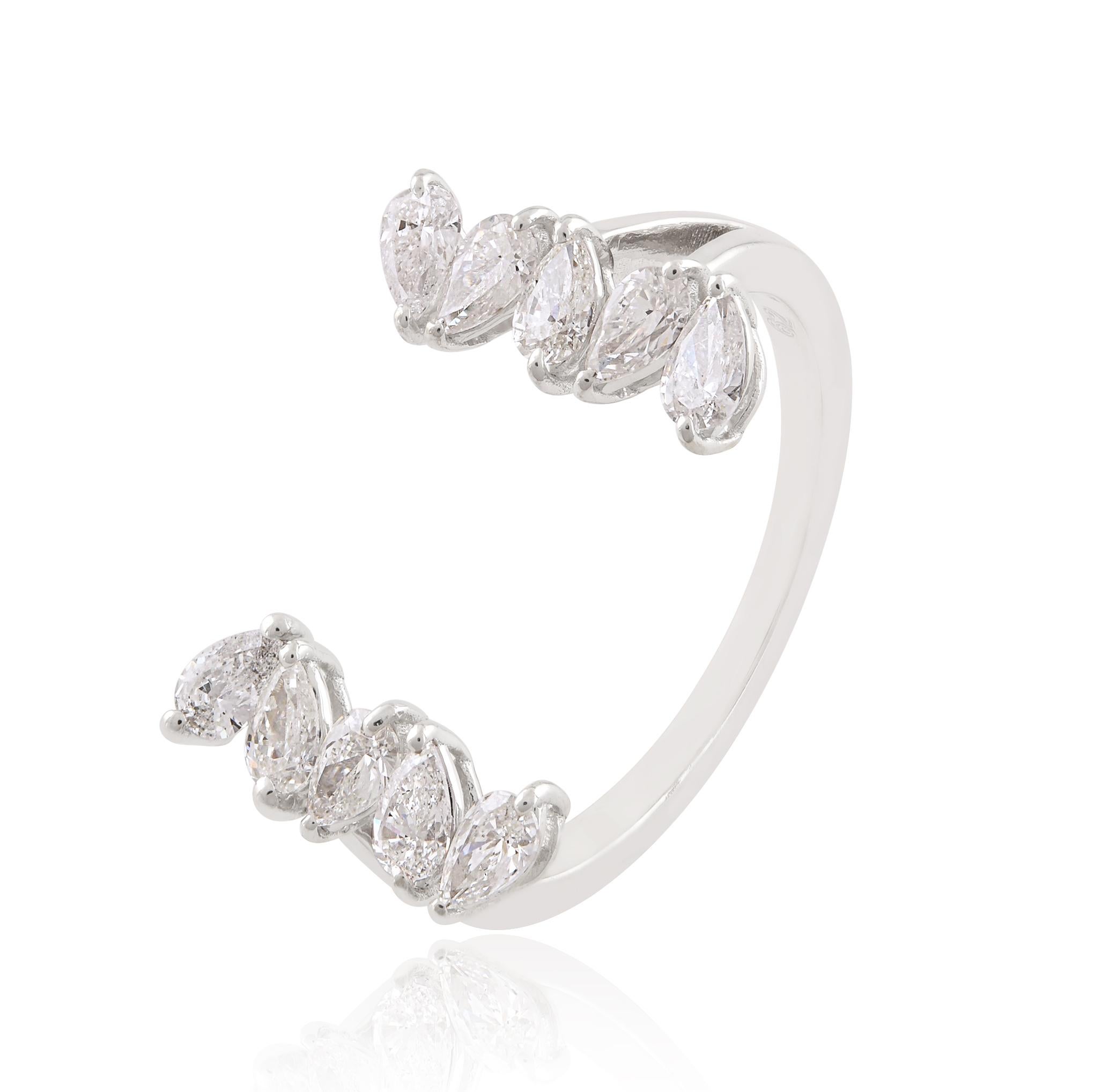 For Sale:  Natural SI Clarity HI Color Pear Cut Diamond Open Cuff Ring 14 Karat White Gold 7