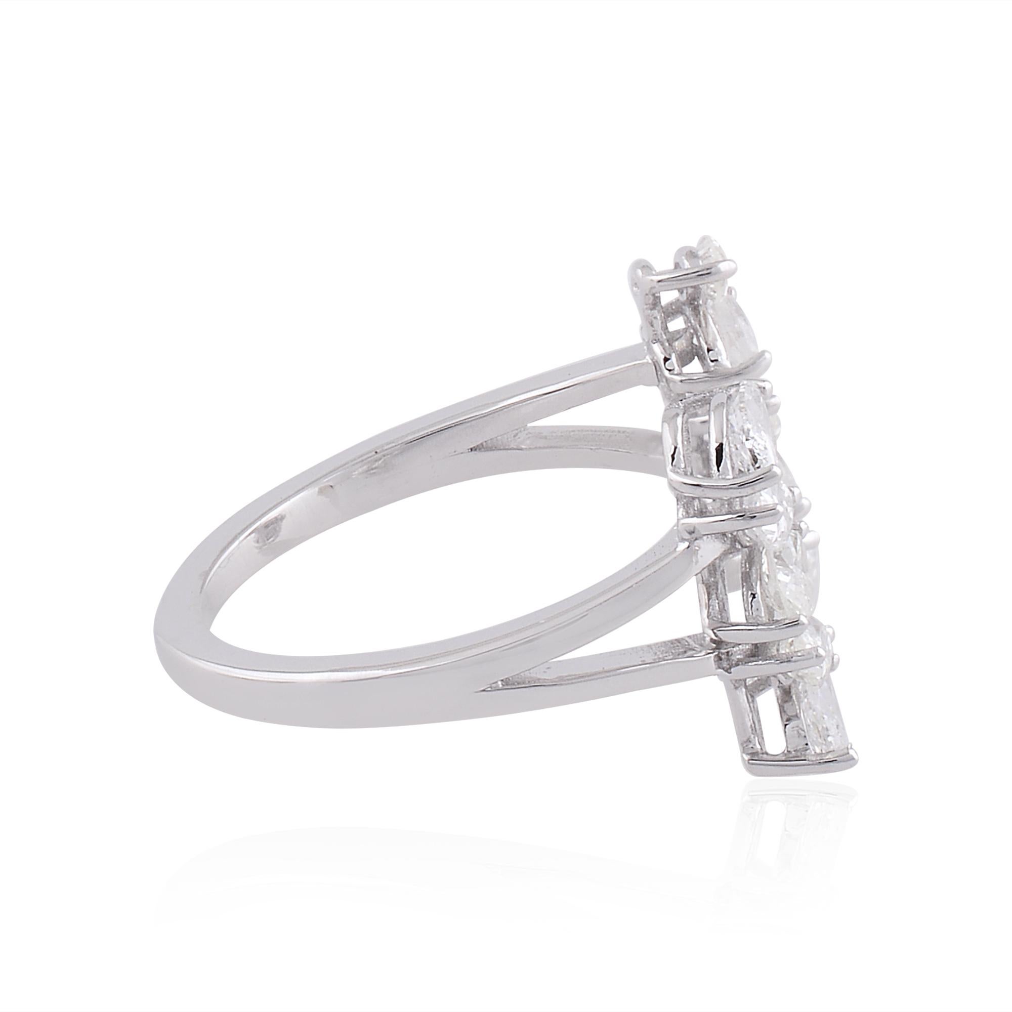 For Sale:  Natural SI Clarity HI Color Pear Cut Diamond Open Cuff Ring 14 Karat White Gold 8