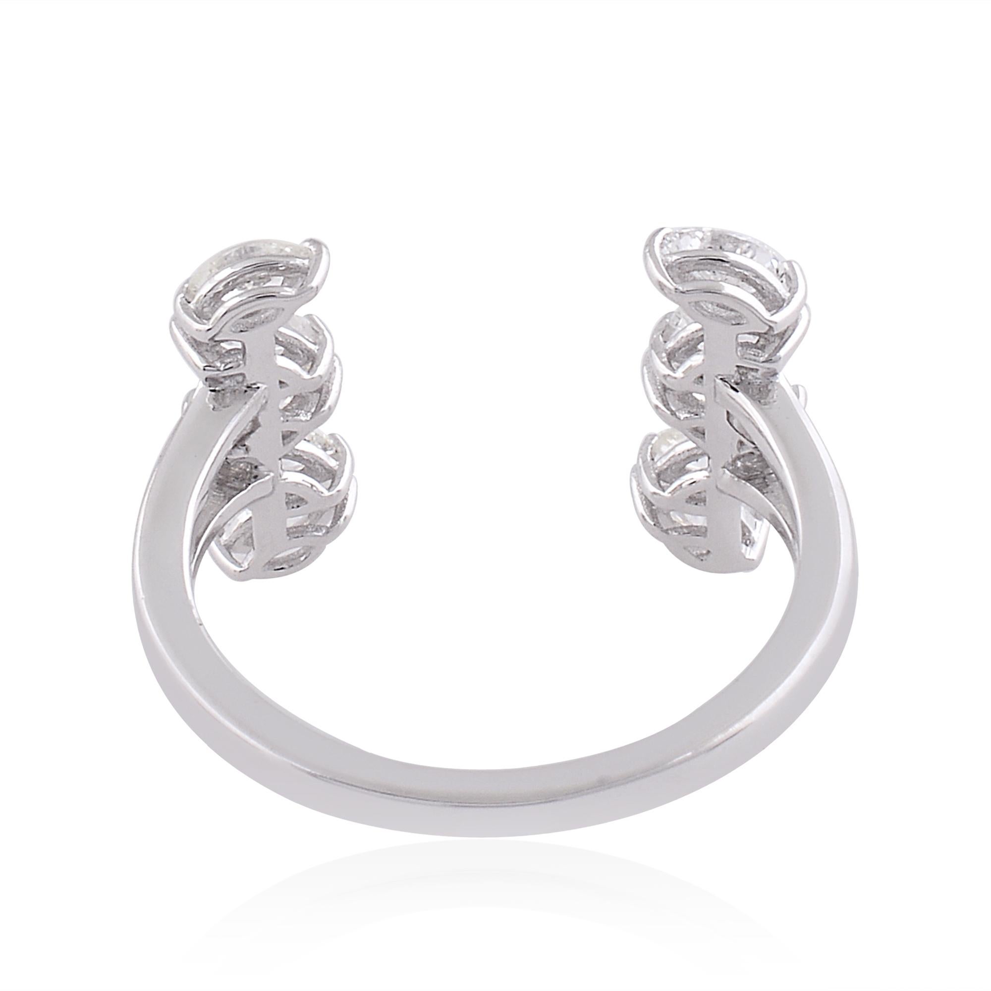 For Sale:  Natural SI Clarity HI Color Pear Cut Diamond Open Cuff Ring 14 Karat White Gold 9