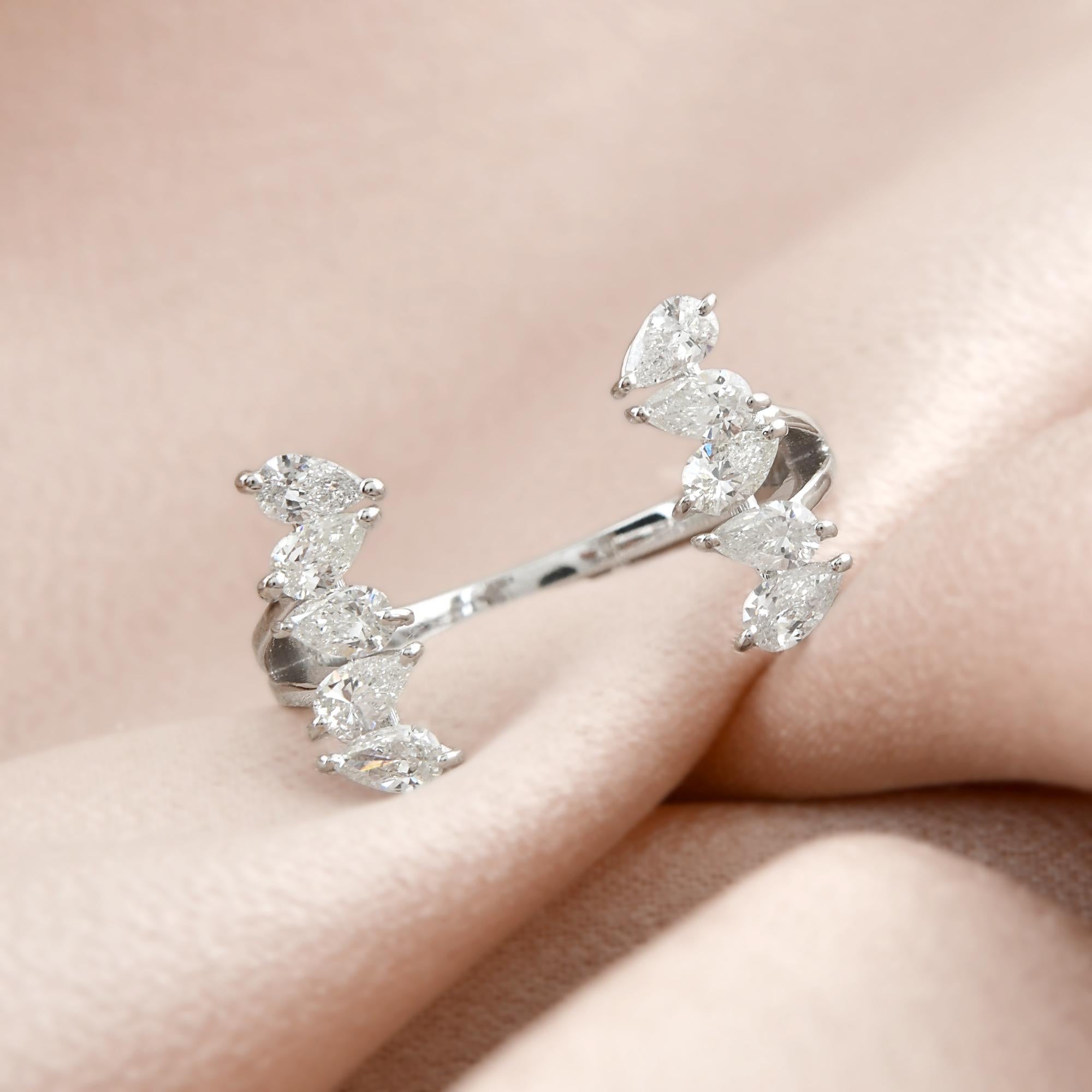 For Sale:  Natural SI Clarity HI Color Pear Cut Diamond Open Cuff Ring 18 Karat White Gold 3