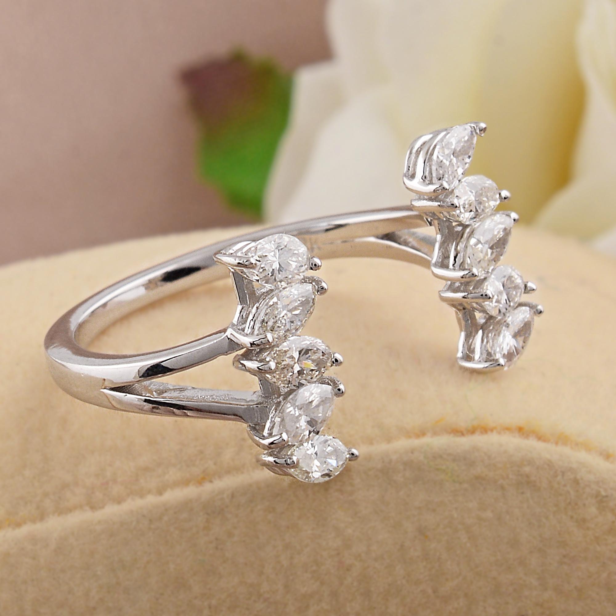 For Sale:  Natural SI Clarity HI Color Pear Cut Diamond Open Cuff Ring 18 Karat White Gold 7