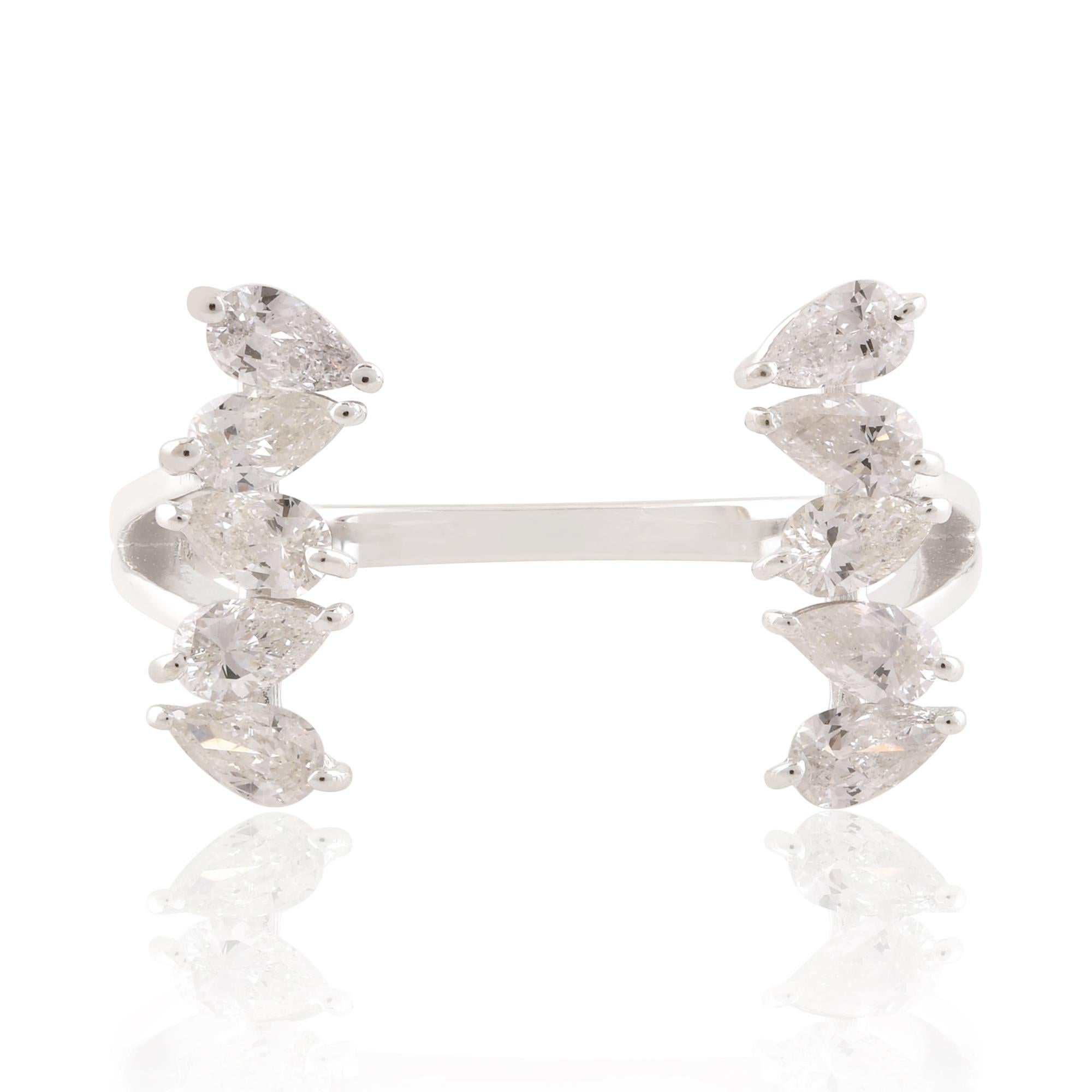 For Sale:  Natural SI Clarity HI Color Pear Cut Diamond Open Cuff Ring 18 Karat White Gold 9