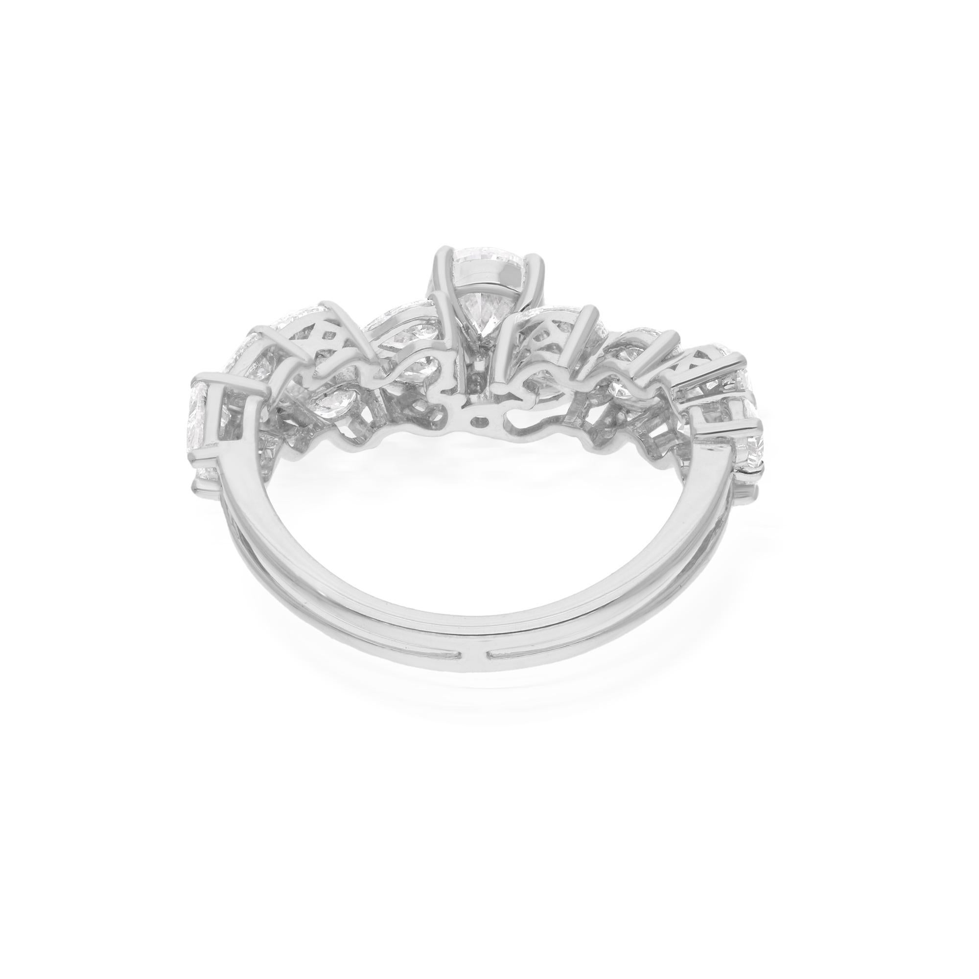 Women's Natural SI Clarity HI Color Pear Diamond Chevron Fine Ring 14 Karat White Gold For Sale