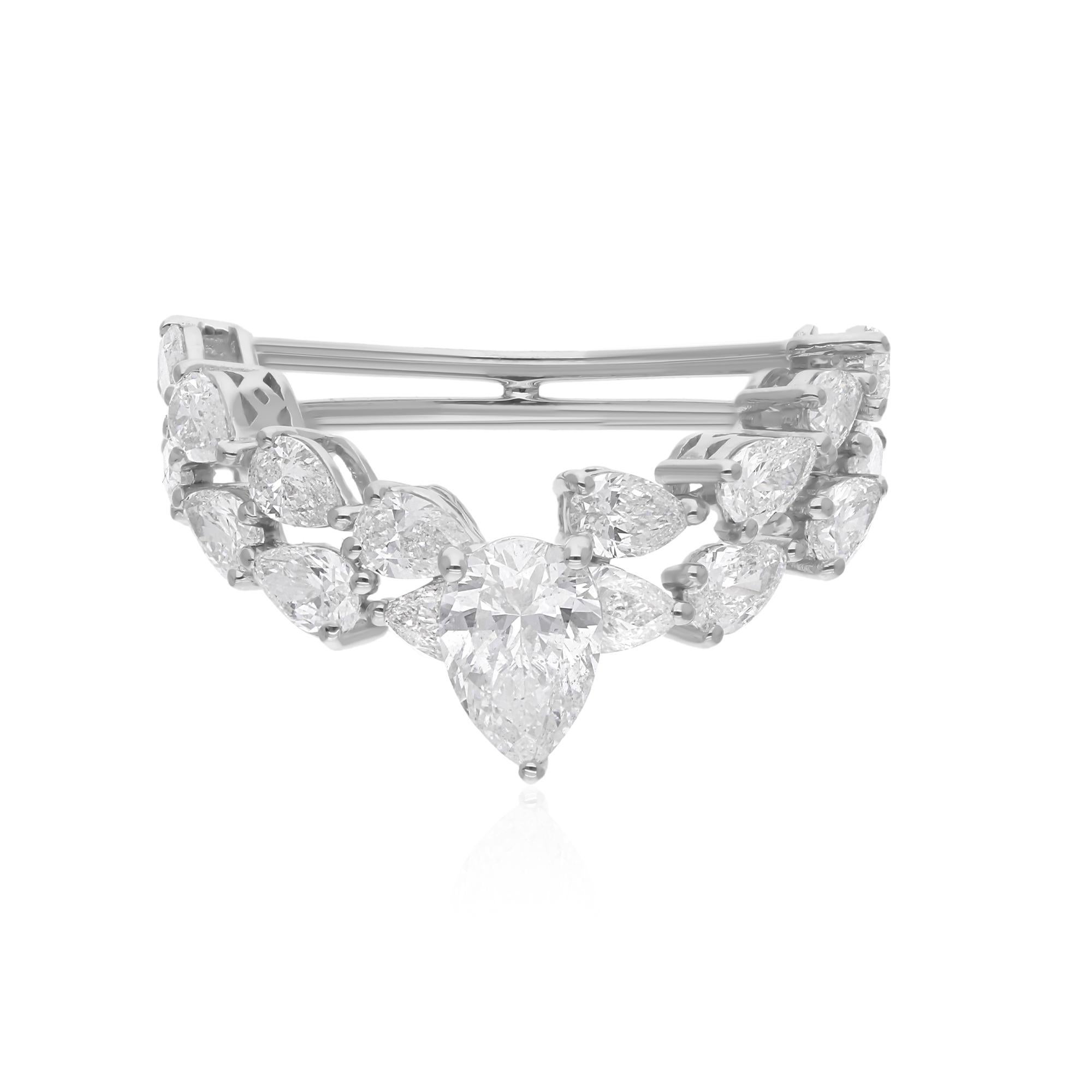 Natürlicher SI Reinheit HI Farbe Birne Diamant Chevron Feiner Ring 18 Karat Weißgold im Angebot 4