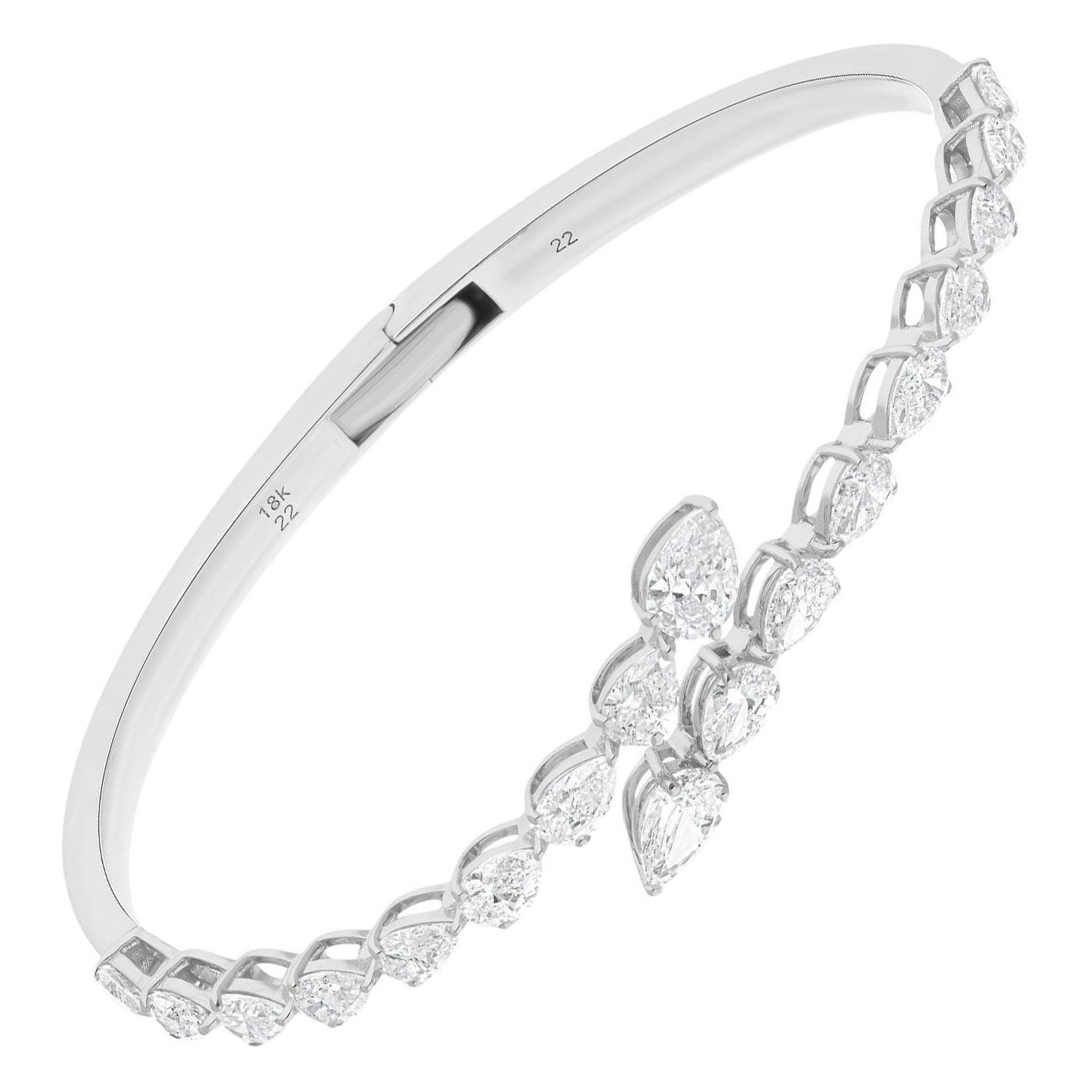 Bracelet manchette en or blanc 18 carats avec diamant poire Nature SI Clarity HI Color